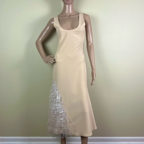 NEW A.W.A.K.E. MODE BEIGE FITTED TANK MIDI DRESS - Picture 2 of 8